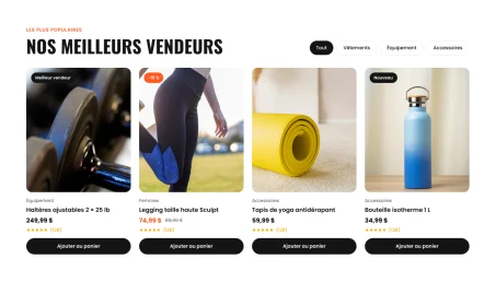 Page d’accueil d’une boutique en ligne avec ses meilleurs vendeurs