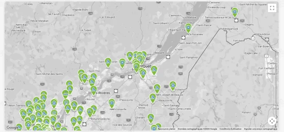 Carte interactive avec des repères partout au Québec sur le site web d’Identrac
